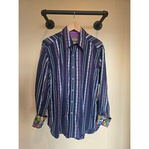 Robert Graham Navy Striped Fire Hydrant Flip Cuffs button down shirt men's XL